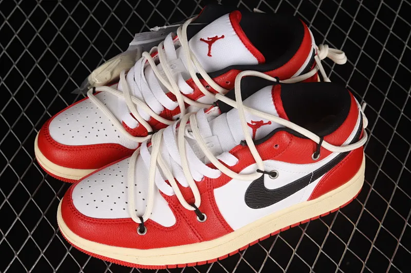 All categories Air Jordan Jordan series basketball shoes Air Jordan 1 Low Air Jordan 1 Low AJ1 Joe 1 customized version white and red Chicago deconstruction sports culture basketball shoes 553560-118